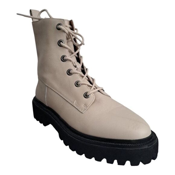 Madewell The Rayna Lace Up Boot in Leather Cream Harvest Moon Women's Sz 8.5 - Picture 1 of 9